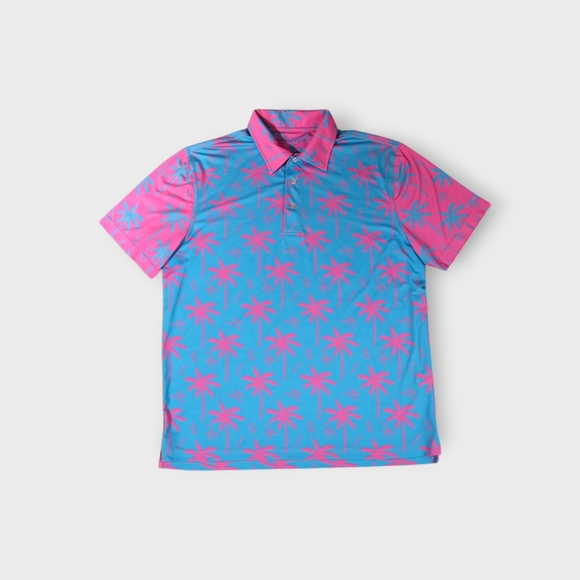 Chubbies Polo Shirt Medium Pink & Blue Palms Electric Slide Performance Stretch - Picture 4 of 9